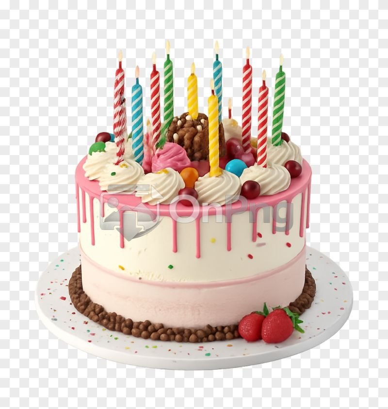 Birthday Cake Hd Png Colorful Candles Cream Drip Cake Transparent Background