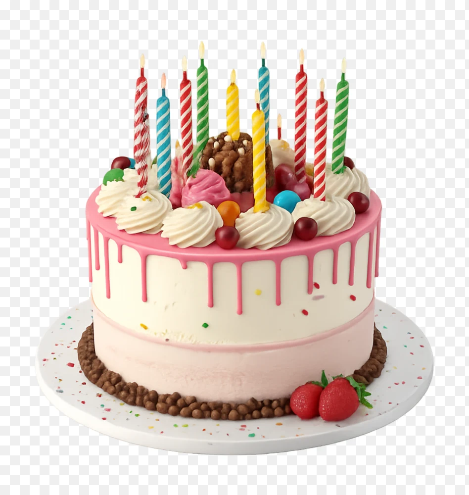 Birthday Cake Hd Png Colorful Candles Cream Drip Cake Transparent Background  Transparent Background