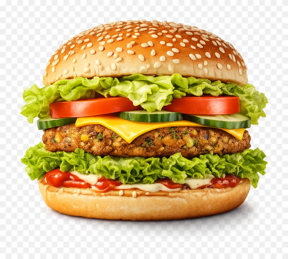 Veg Burger Png – Fresh Crispy Veggie Burger Transparent Background Image  Transparent Background