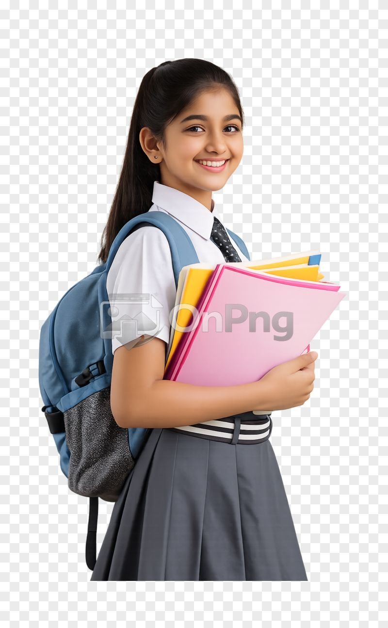 Beautiful Student Girl with School Bag and Books PNG