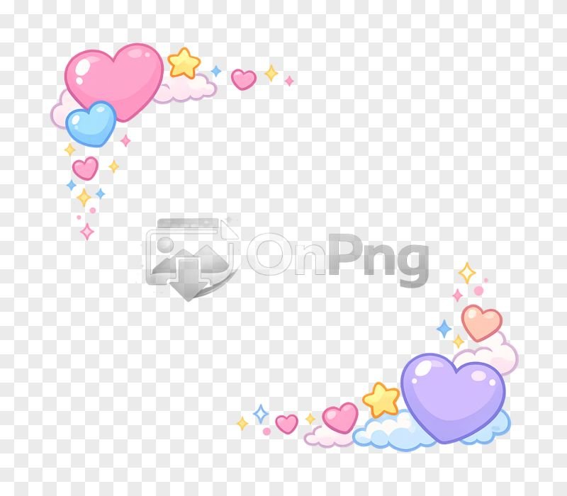 Cute Pastel Hearts & Stars Cartoon Corner Frame PNG