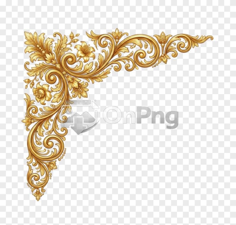 Elegant Golden Floral Corner Ornament Transparent PNG