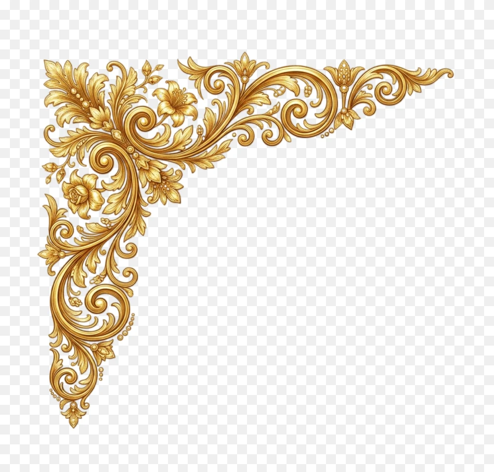 Elegant Golden Floral Corner Ornament Transparent PNG  Transparent Background