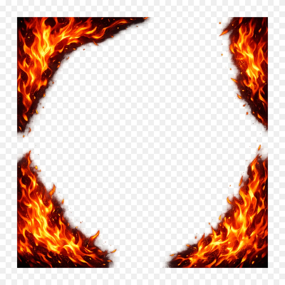 Fire Flame Corner Frame PNG – Burning Border with Dynamic Orange Red Flames  Transparent Background