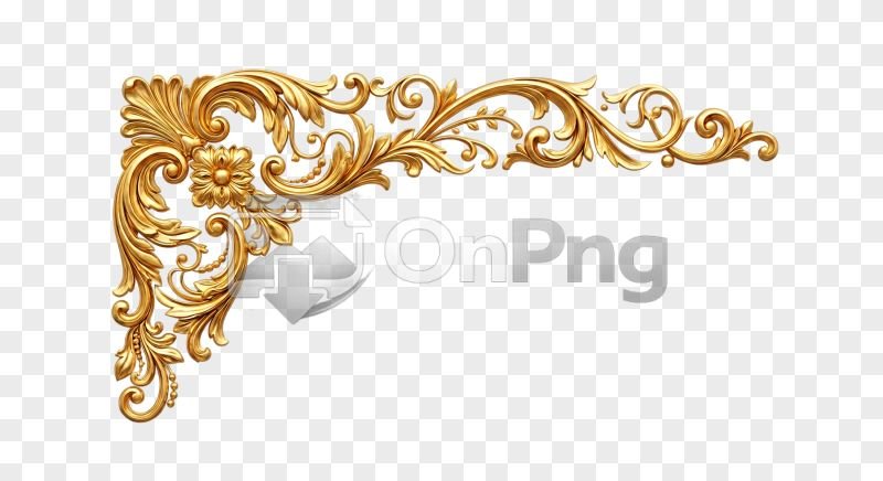 Intricate Gold Floral Corner Ornament Isolated on Transparent Background