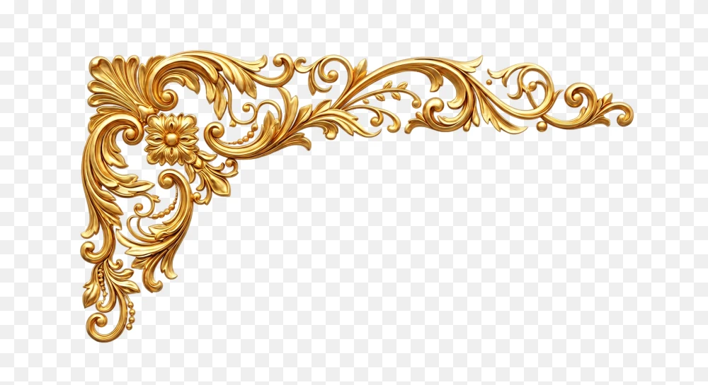 Intricate Gold Floral Corner Ornament Isolated on Transparent Background PNG Transparent Background