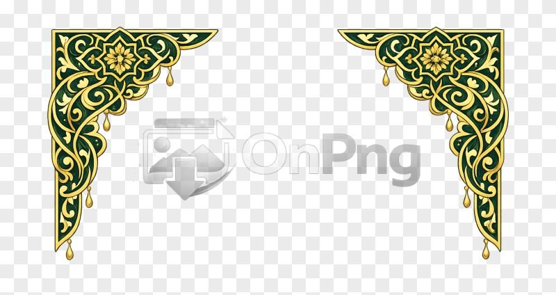 Islamic Arabesque Corner Frame in Green and Gold – Elegant Decorative PNG