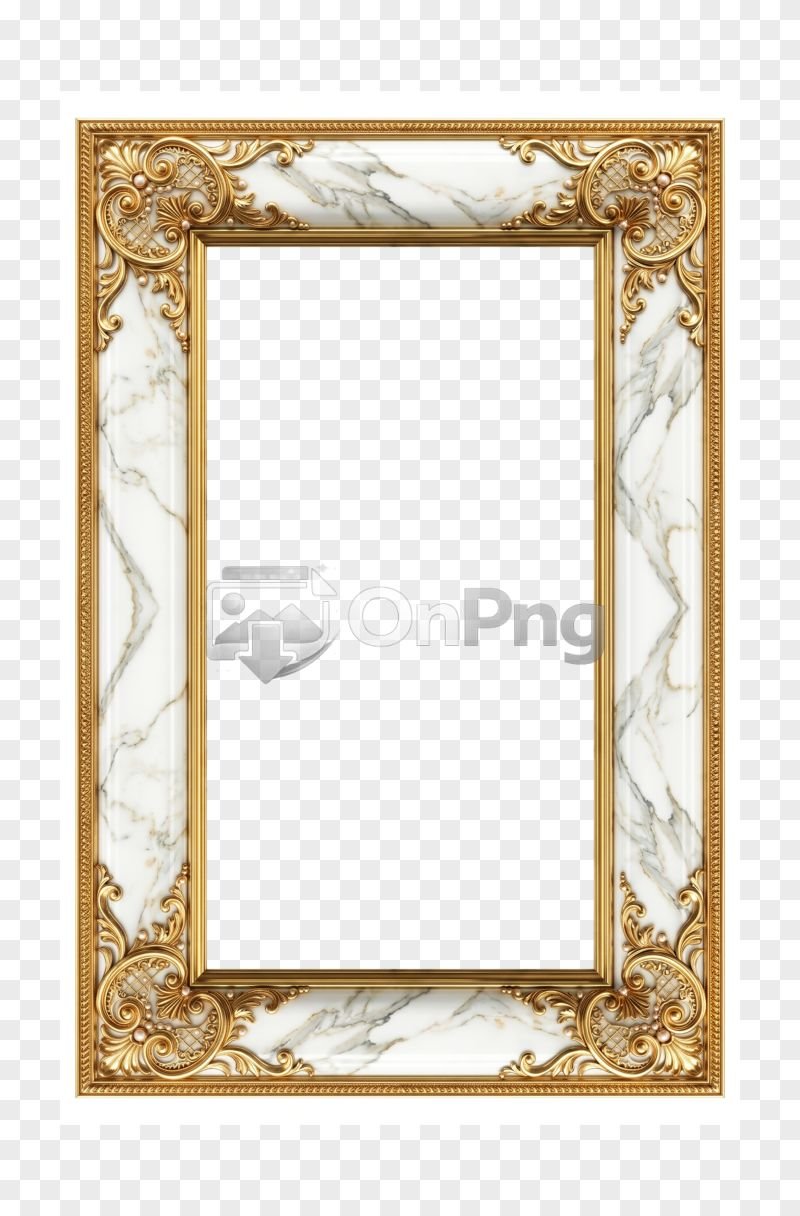 Luxury Gold Marble Frame PNG – Elegant Baroque Ornamental Border Design