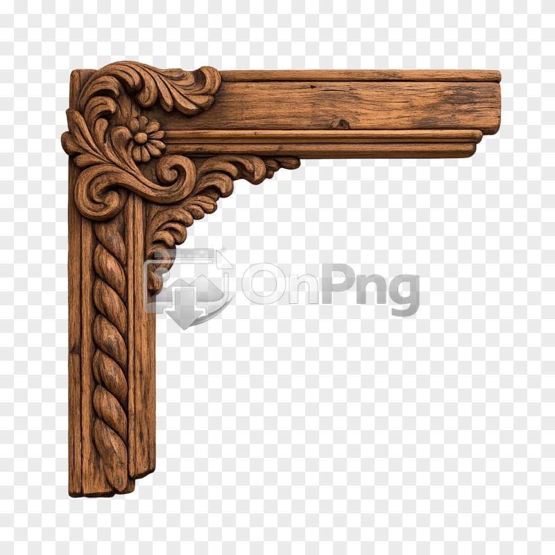 Rustic Handcrafted Wooden Carved Corner Frame PNG with Natural Texture