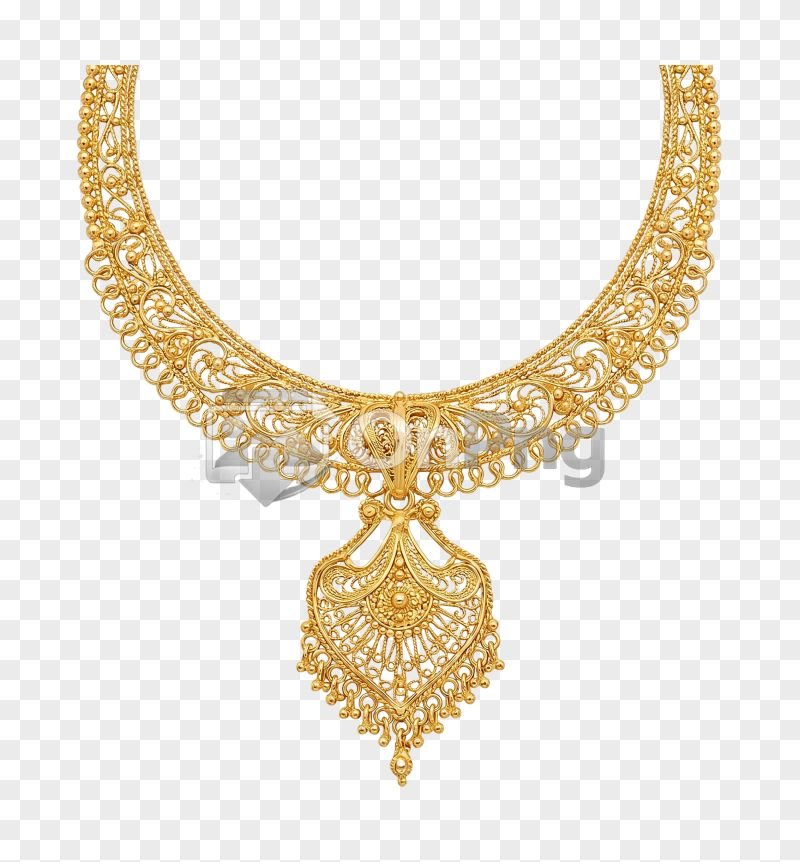 Elegant Filigree Gold Necklace Transparent Background PNG