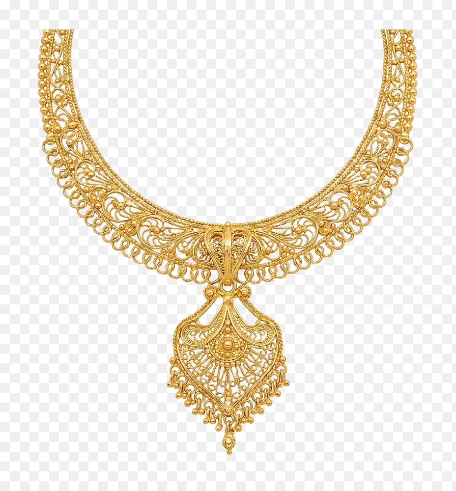 Elegant Filigree Gold Necklace Transparent Background PNG  Transparent Background