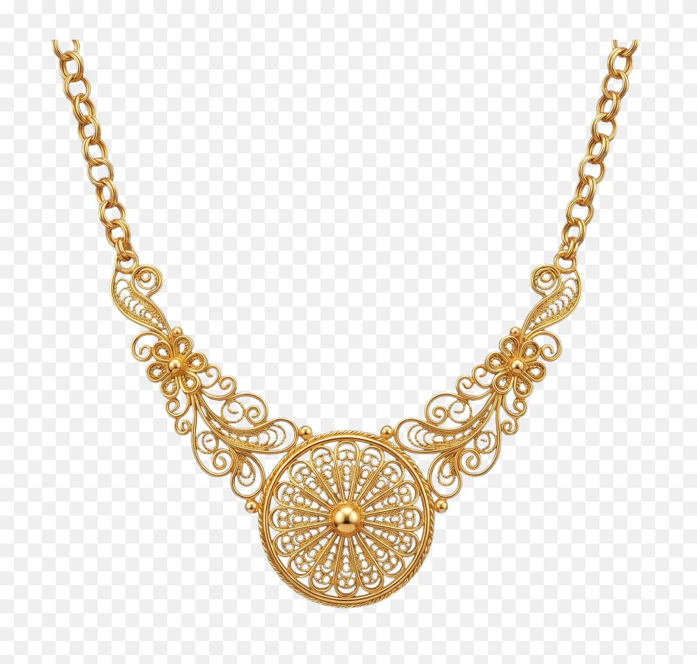 Luxury Filigree Gold Necklace Transparent PNG – Elegant Jewellery Design  Transparent Background