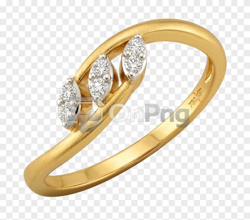 Diamond Jewelry PNG – Elegant Gold Ring with Triple Diamond Cluster Design
