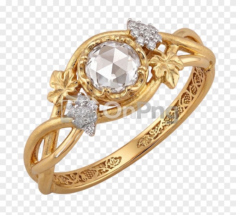 Dimond Ring Png – Elegant Gold Floral Diamond Ring with Vintage Design