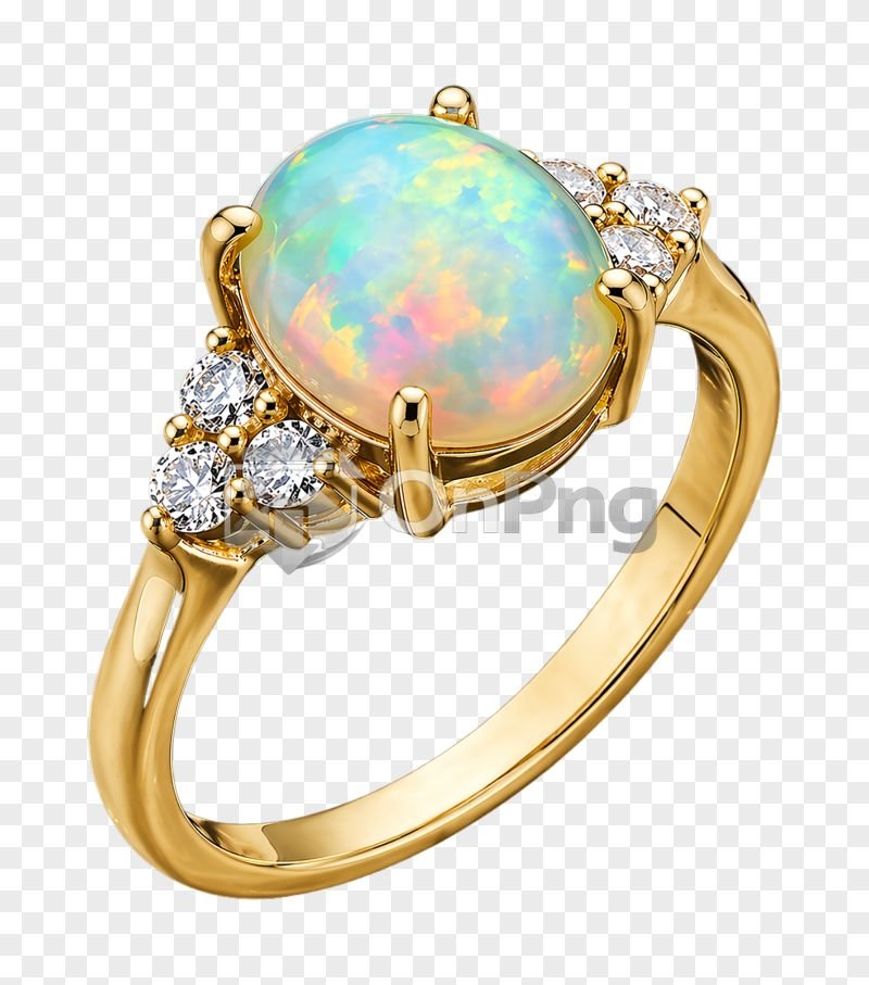 Luxury Gold Diamond Ring Png – Opal Center Stone Transparent Background HD