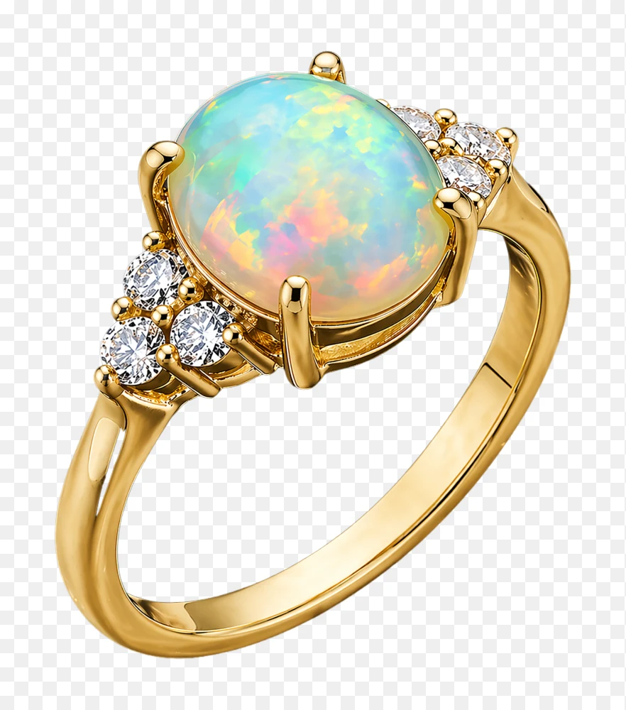 Luxury Gold Diamond Ring Png – Opal Center Stone Transparent Background HD  Transparent Background