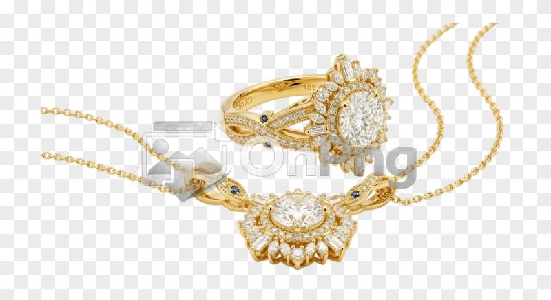 Luxury Diamond Jewelry Set PNG – Gold Ring and Necklace Transparent