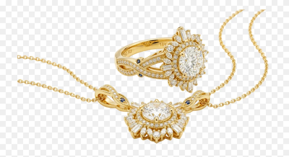 Luxury Diamond Jewelry Set PNG – Gold Ring and Necklace Transparent  Transparent Background