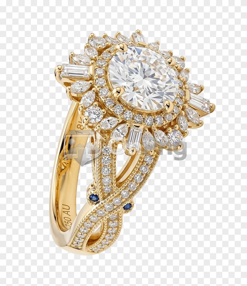Luxury Gold Ring Png – Diamond Floral Design Transparent Background HD