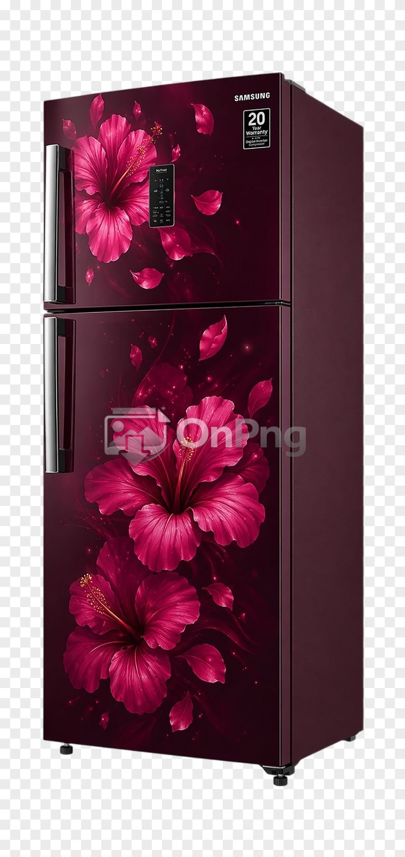 Double Door Fridge Png Samsung Floral Design Refrigerator Transparent Background