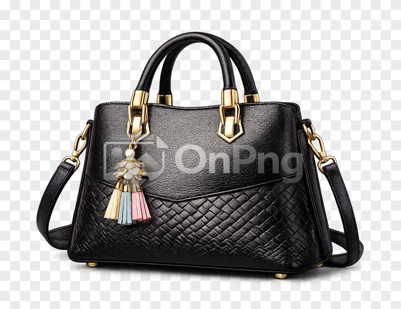 Elegant Black Ladies Purse Png with Gold Hardware and Textured Leather Design