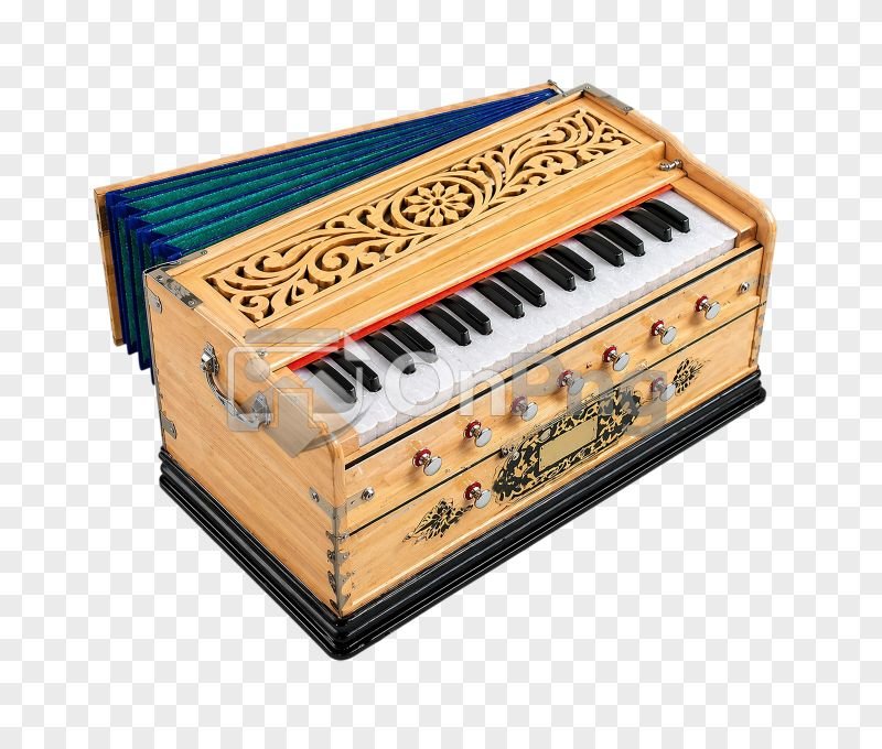 Luxury Wooden Harmonium Png with Decorative Carved Panel