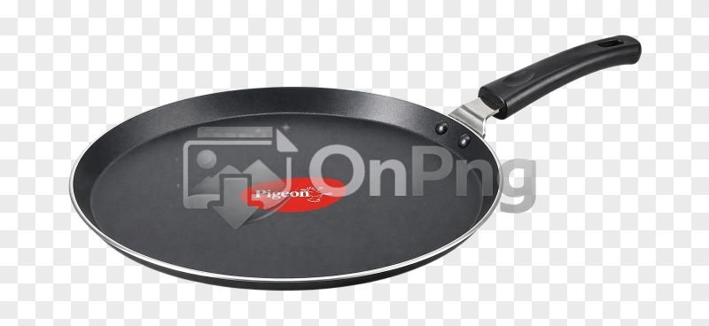 Non-Stick Tawa Png Flat Dosa Pan with Black Handle Transparent Background