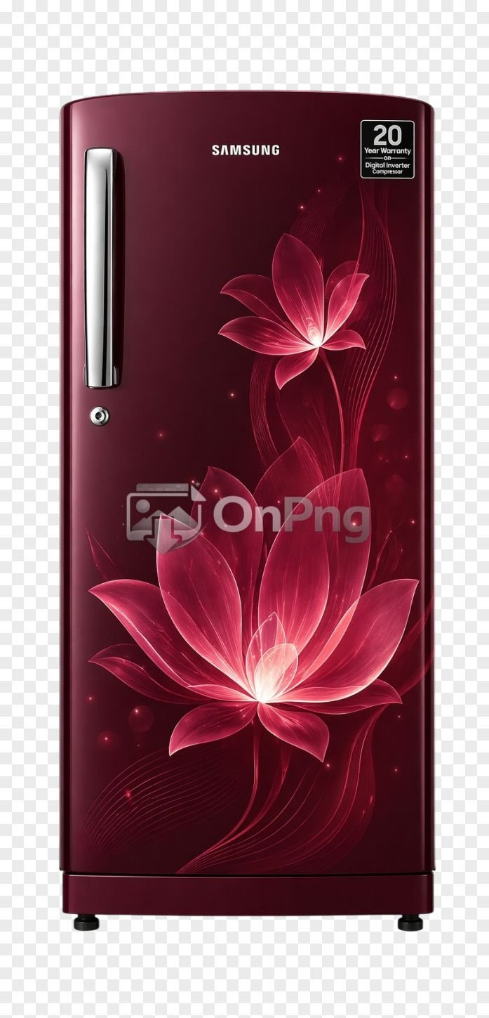 Samsung Fridge Png Single Door Refrigerator with Floral Design Transparent Background