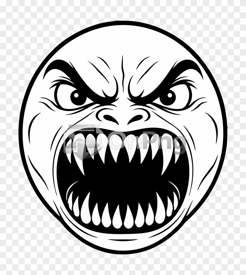 Angry Troll Face Png Screaming Monster Expression Black and White Transparent Background