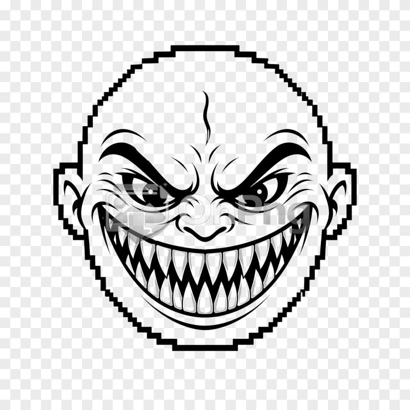 Scary Troll Face Png Evil Grinning Pixel Outline Cartoon Transparent Background