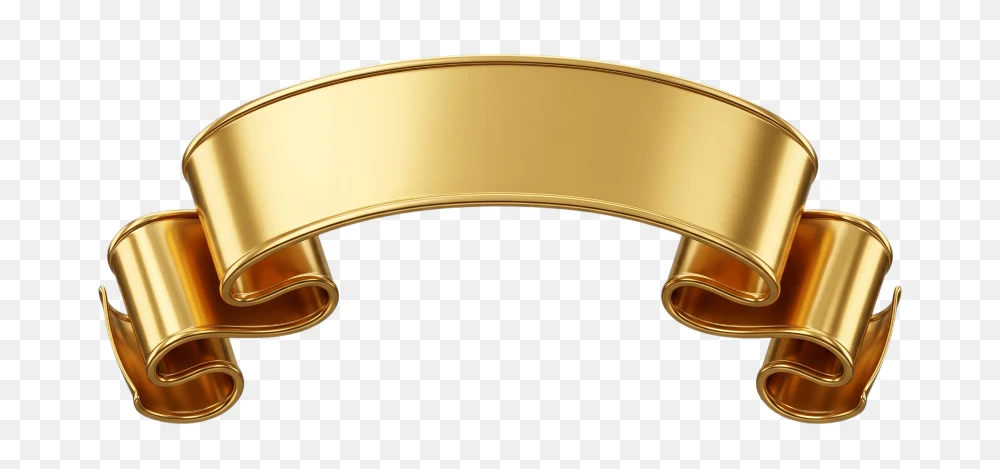 Premium 3D Metallic Gold Ribbon Banner PNG  Transparent Background