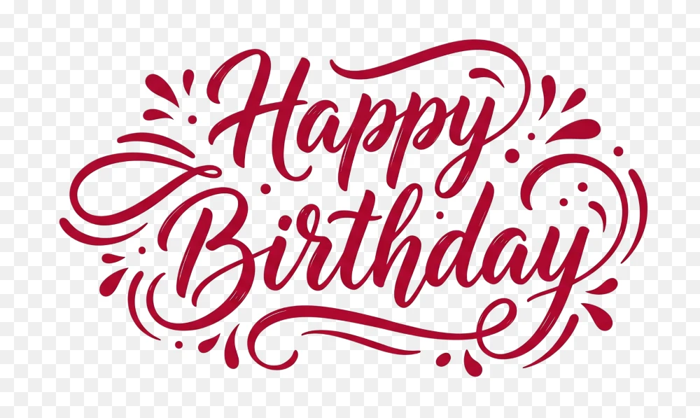Red Happy Birthday Calligraphy PNG  Transparent Background
