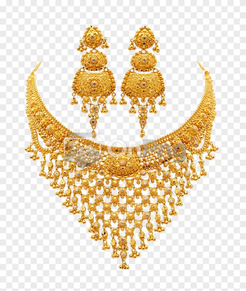 Gold Bridal Necklace and Earring Set PNG