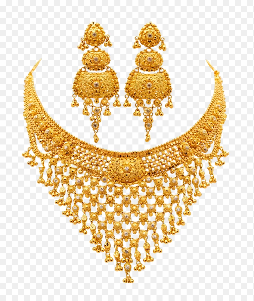 Gold Bridal Necklace and Earring Set PNG  Transparent Background