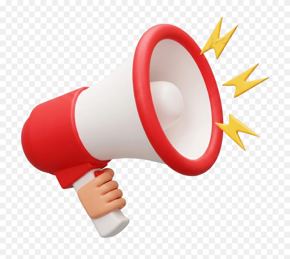 3D Hand Holding Red Megaphone Announcement Symbol PNG  Transparent Background