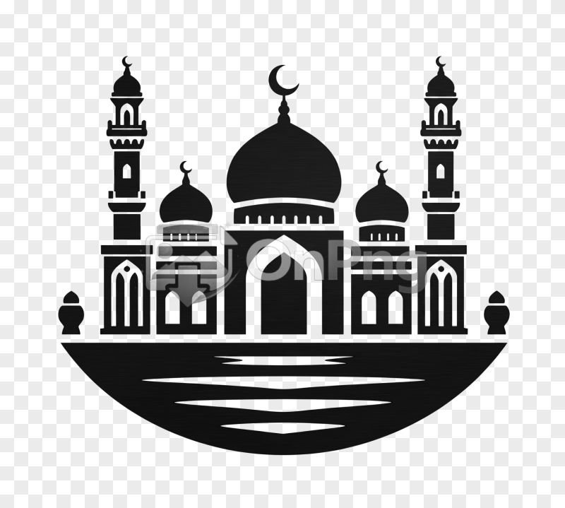 Black Mosque Silhouette with Water Reflection PNG