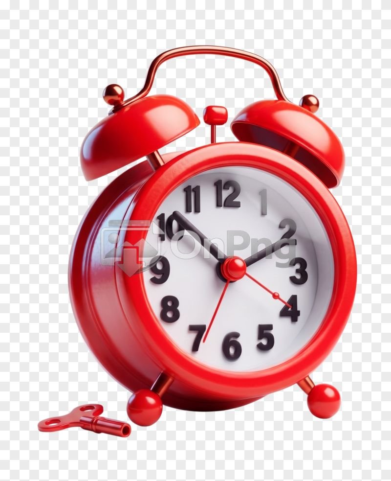 Classic Red Twin Bell Alarm Clock with Key PNG