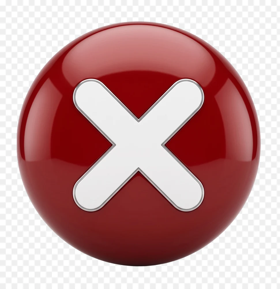 White Cross Mark Icon with Glossy Red Sphere PNG  Transparent Background