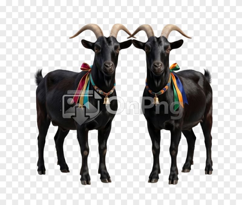 Two Decorated Black Goats Transparent Background PNG