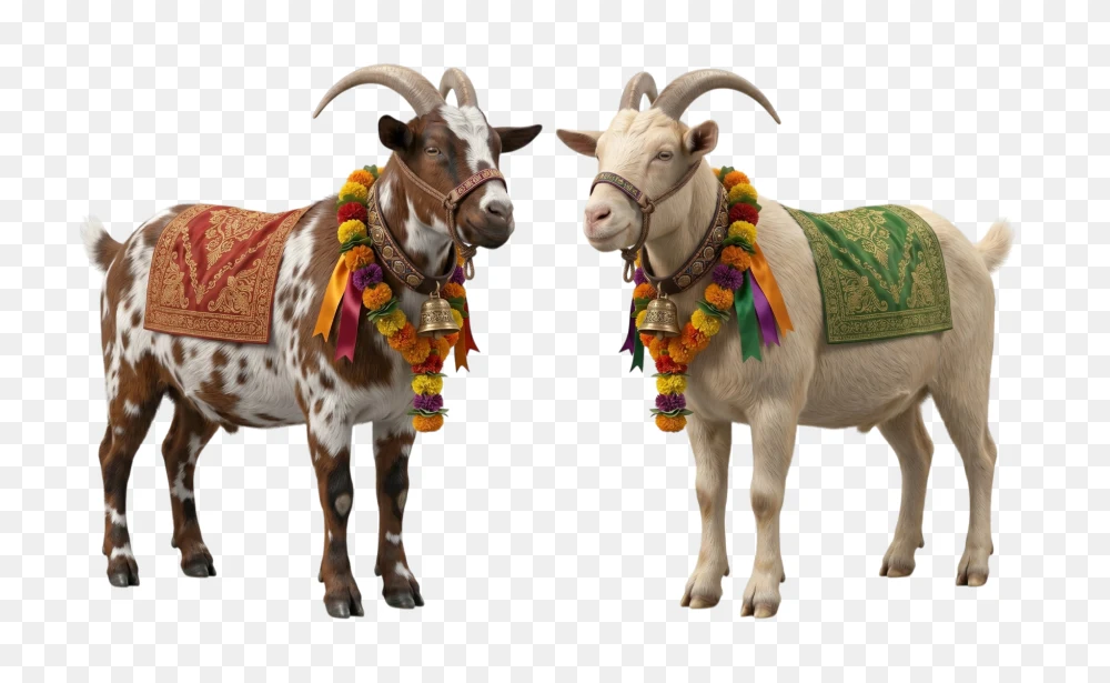 Two Decorated Goats for Eid ul Adha Transparent PNG  Transparent Background