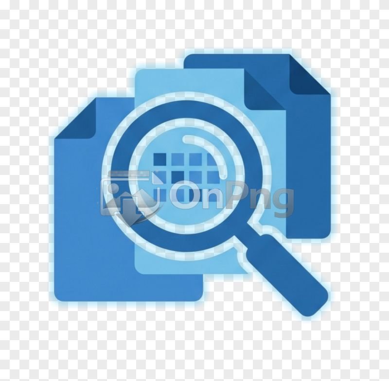Flat Blue Document Search and Data Analysis Icon PNG