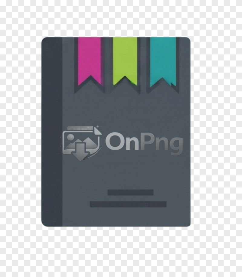 Flat Dark Grey Notebook with Colorful Bookmarks Icon PNG
