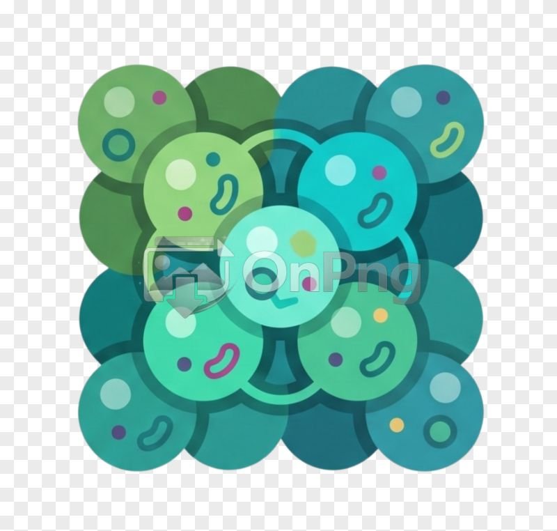 Flat Green and Teal Microscopic Cells Icon PNG