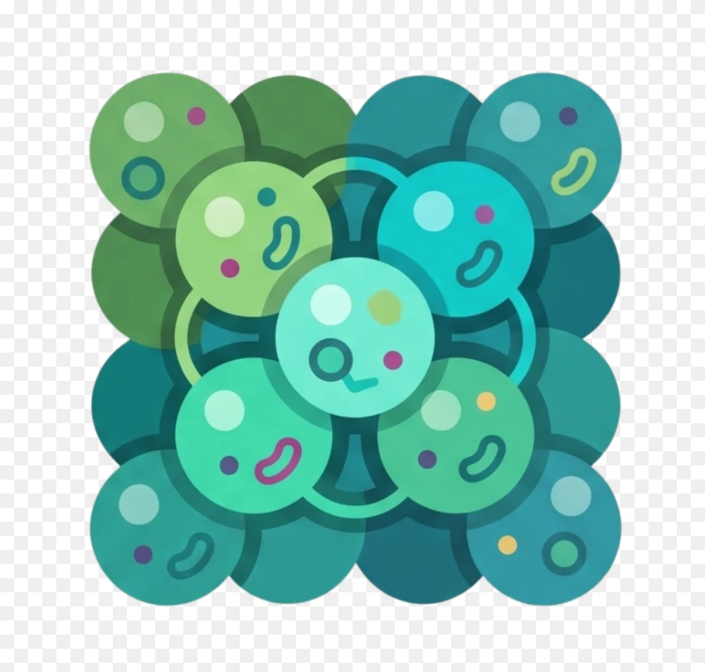 Flat Green and Teal Microscopic Cells Icon PNG  Transparent Background