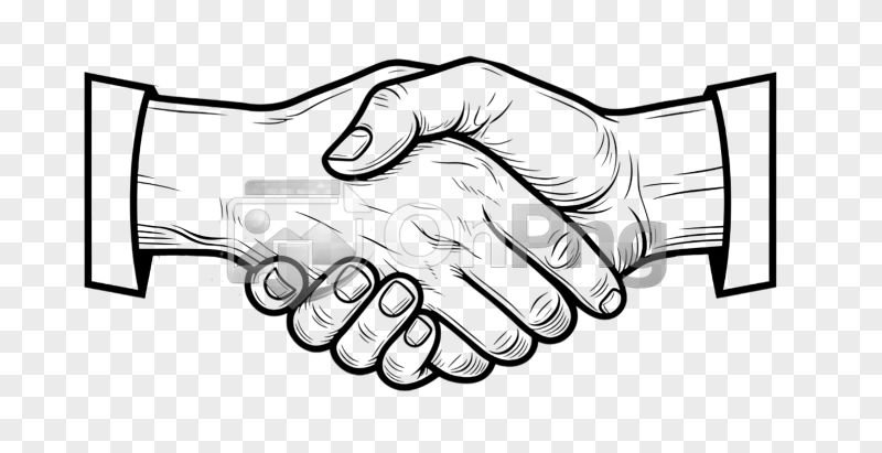 Black and White Handshake Line Art PNG