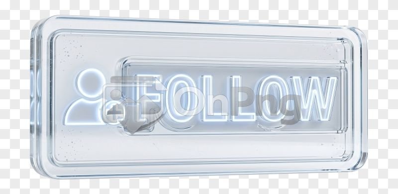 Clear Glass Follow Button with Glowing Icon PNG