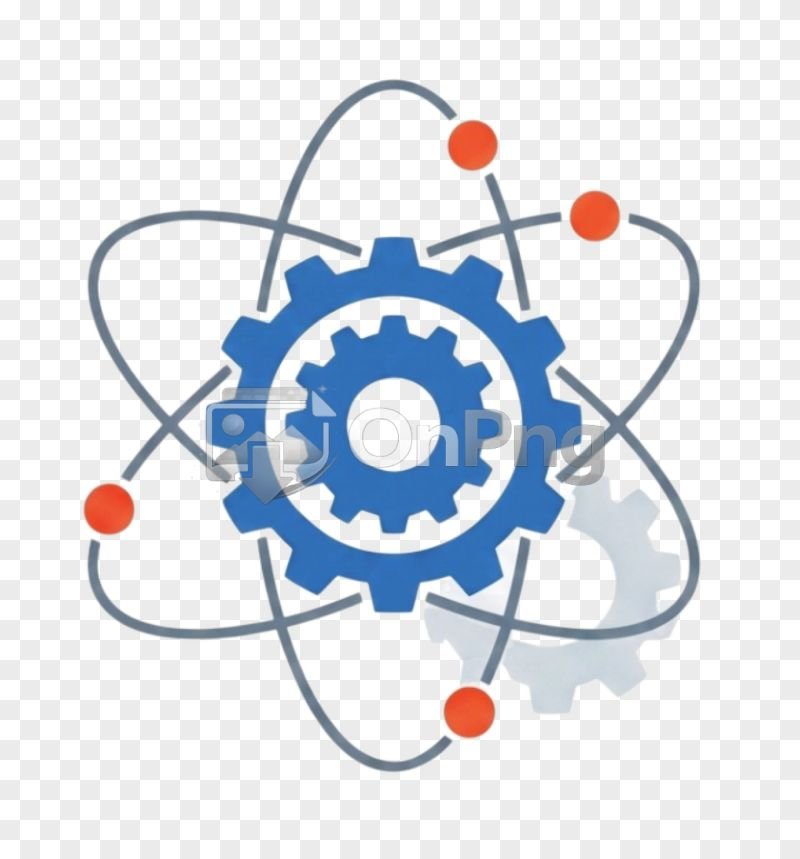 Flat Blue Gear and Atom Orbitals Icon PNG