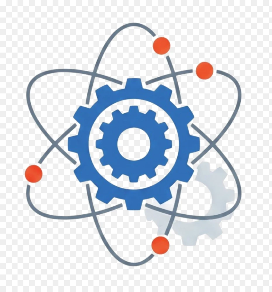 Flat Blue Gear and Atom Orbitals Icon PNG  Transparent Background