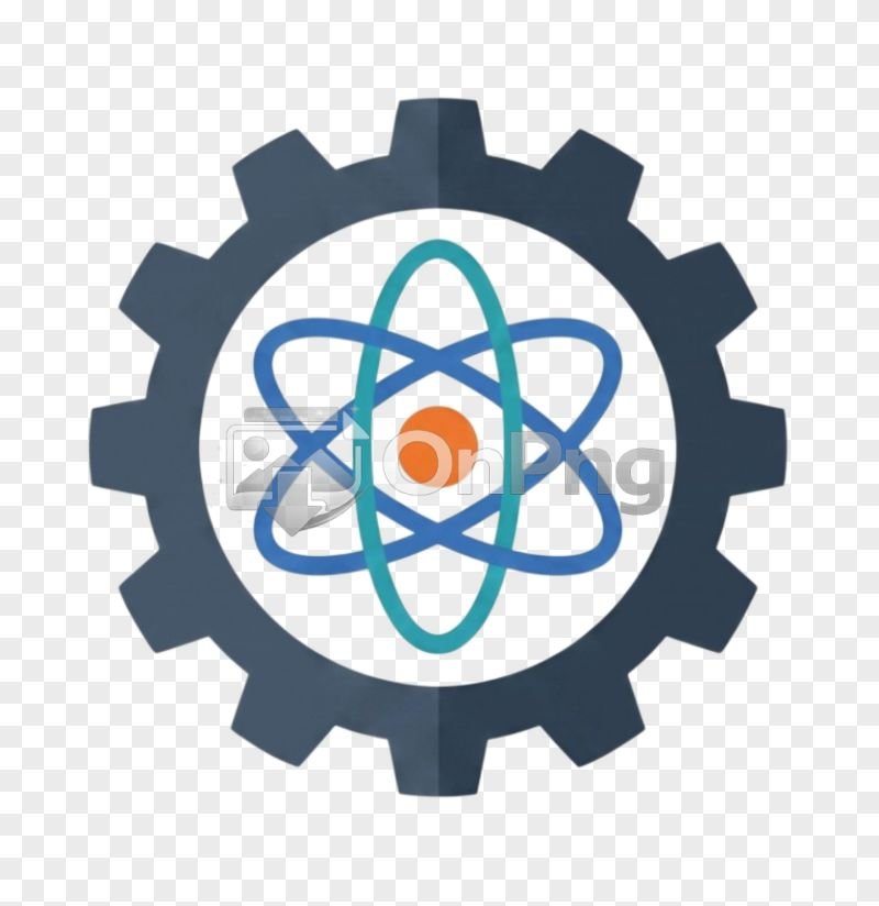 Flat Dark Grey Gear and Atom Icon PNG