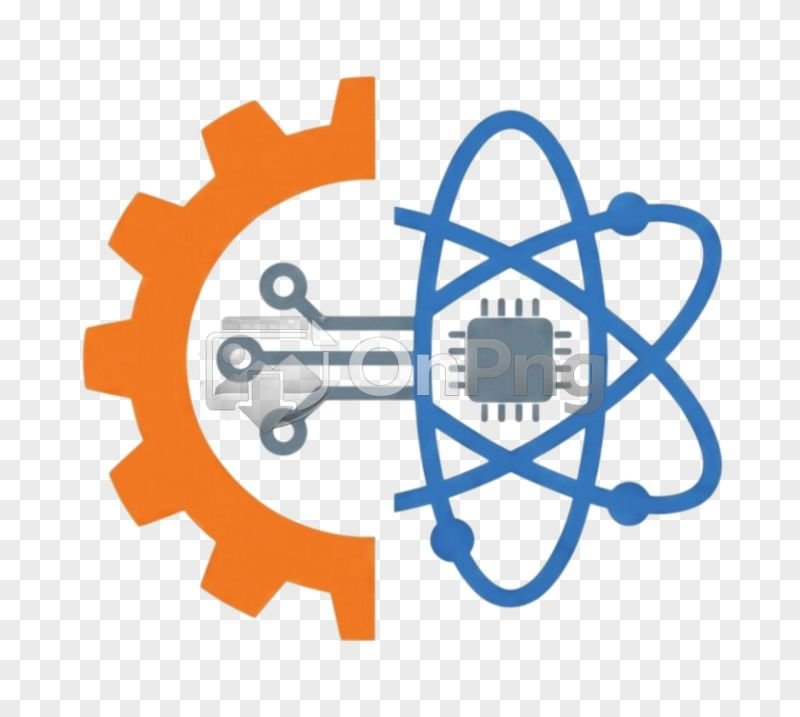 Flat Orange Gear and Blue Atom Circuit Icon PNG